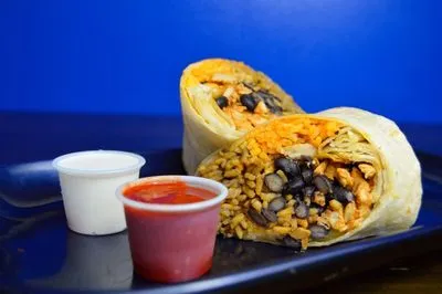 California burrito cut open on a plate